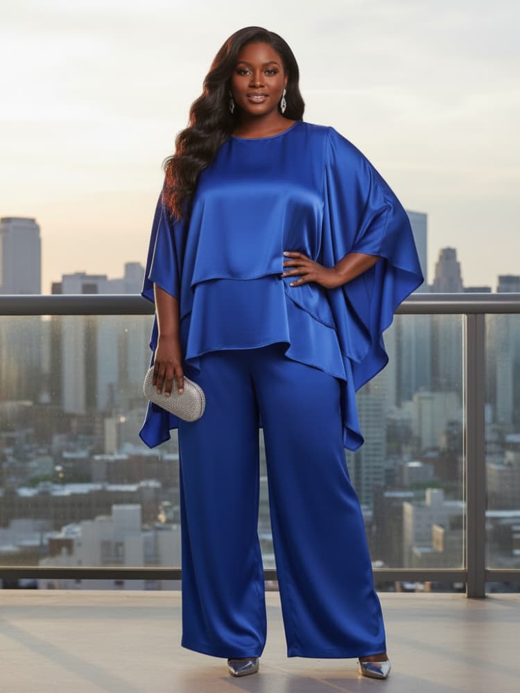 Female Formal Wear - Plus Size Round Neck Cape Sleeve