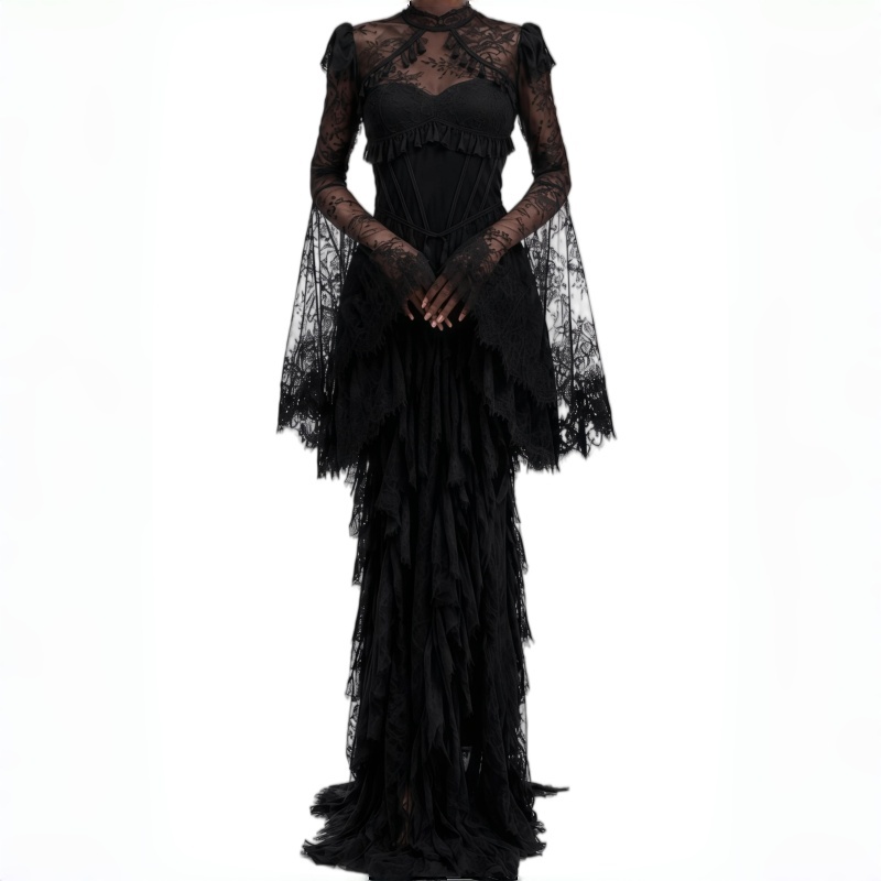 Victorian Women'S Formal Wear - Lace High Black Mermaid Formal Evening