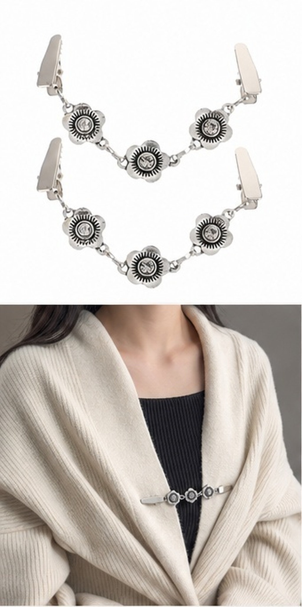 Women'S Formal Wear For Girls - 2Pcs Premium Zinc Alloy Flower Sweater