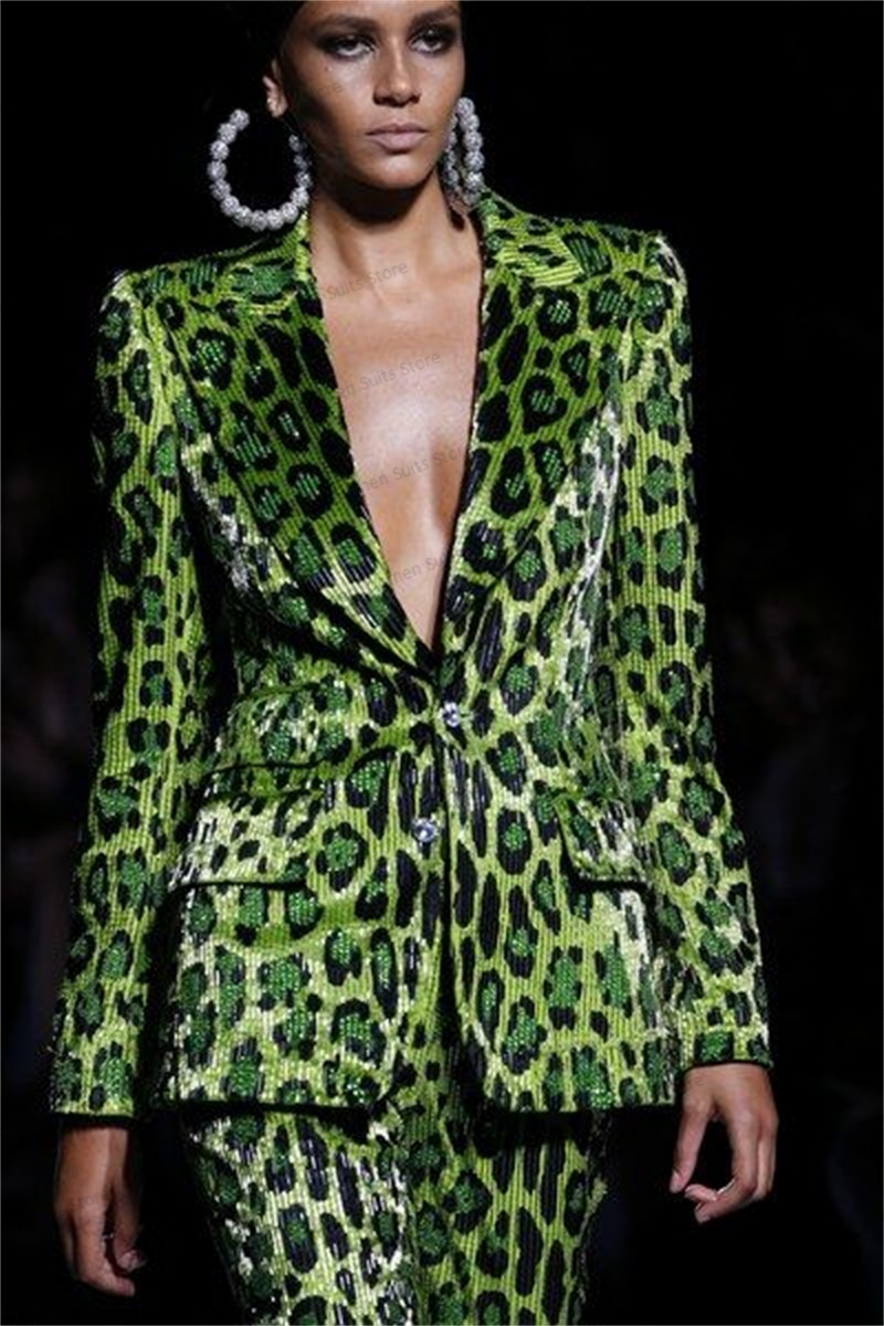 Sequins Leopard Women Suit Set - Women'S Green Formal Wear review and price