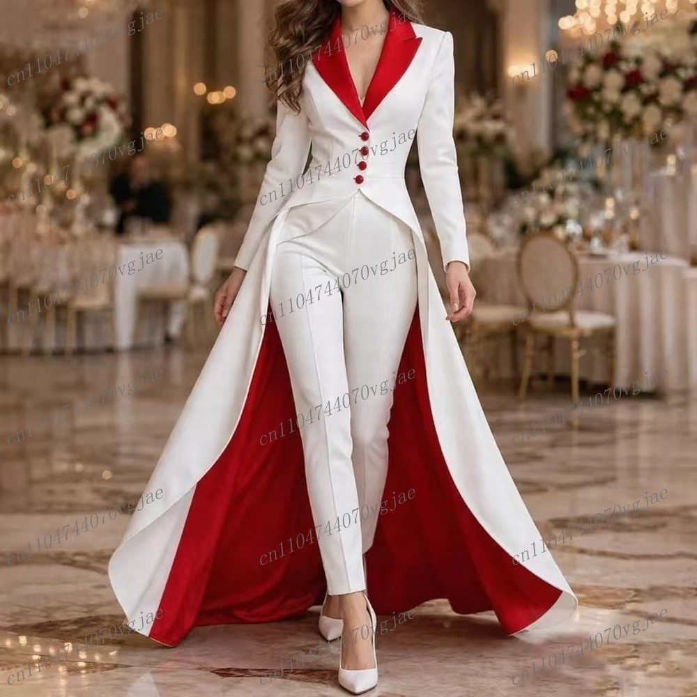 New Long Blazer White And Red  - Blazer Set Women Formal review and price