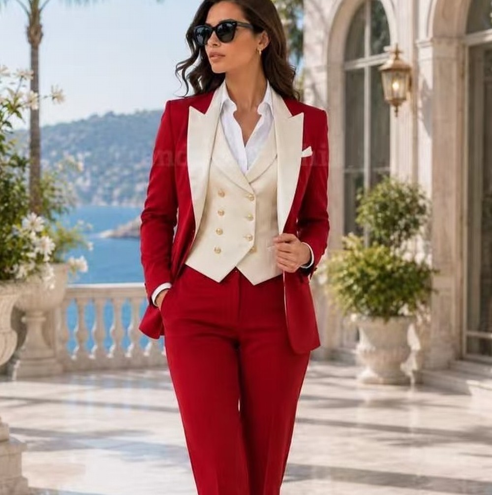 Ivory And Red Formal Business  - Blazer Set Women Formal review and price