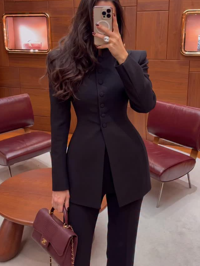 Women 2 Piece Suit Mandarin Co - Blazer Set Women Formal review and price