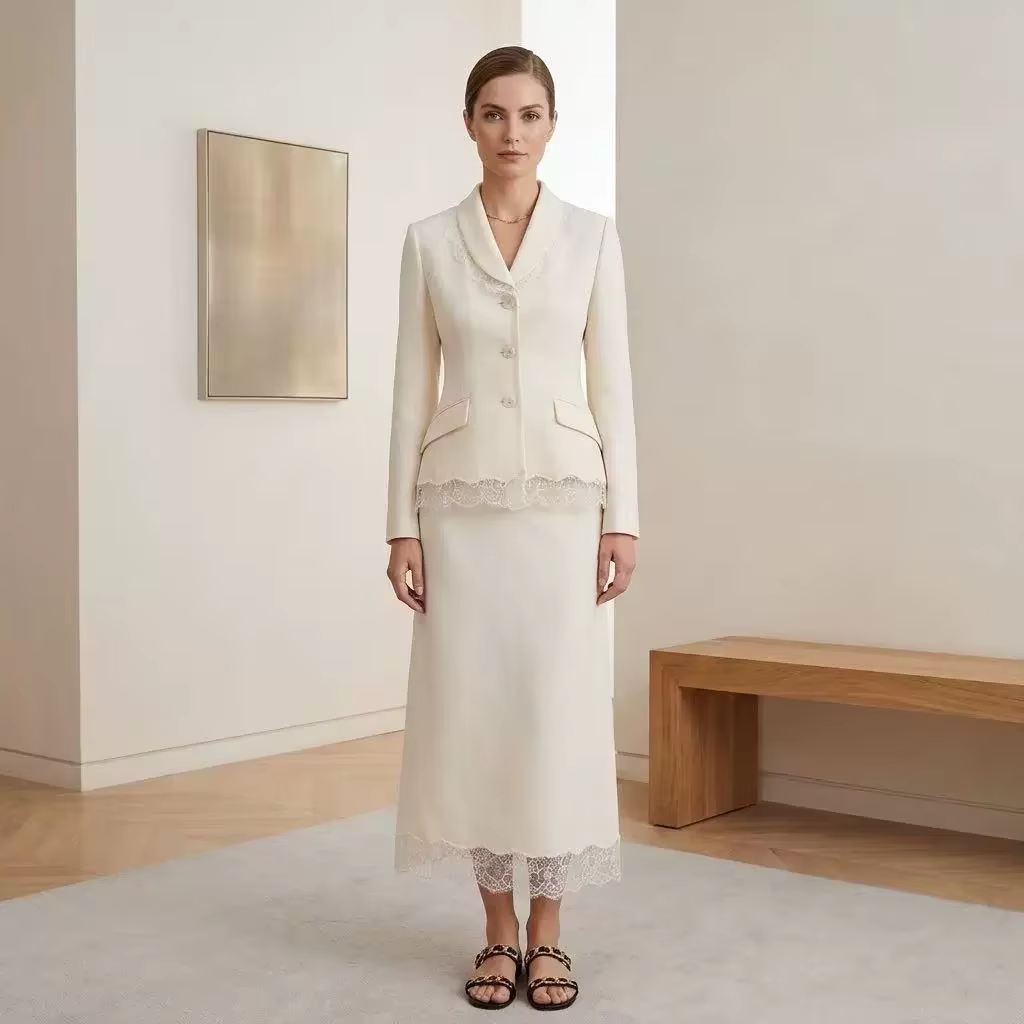 Luxury Wool Silk Blend Skirt S - Blazer Set Women Formal review and price
