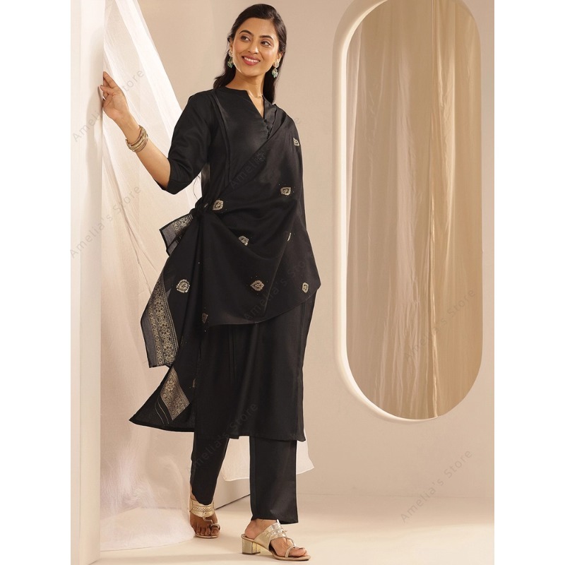 Women's Black Jacquard Kurta P - Women Formal Wear Ethnic review and price