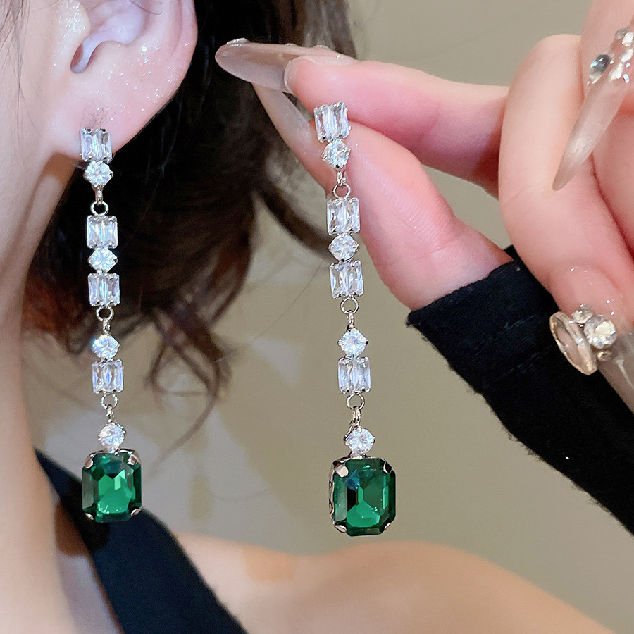 Green Square Zircon Dangle Ear - Women'S Green Formal Wear review and price
