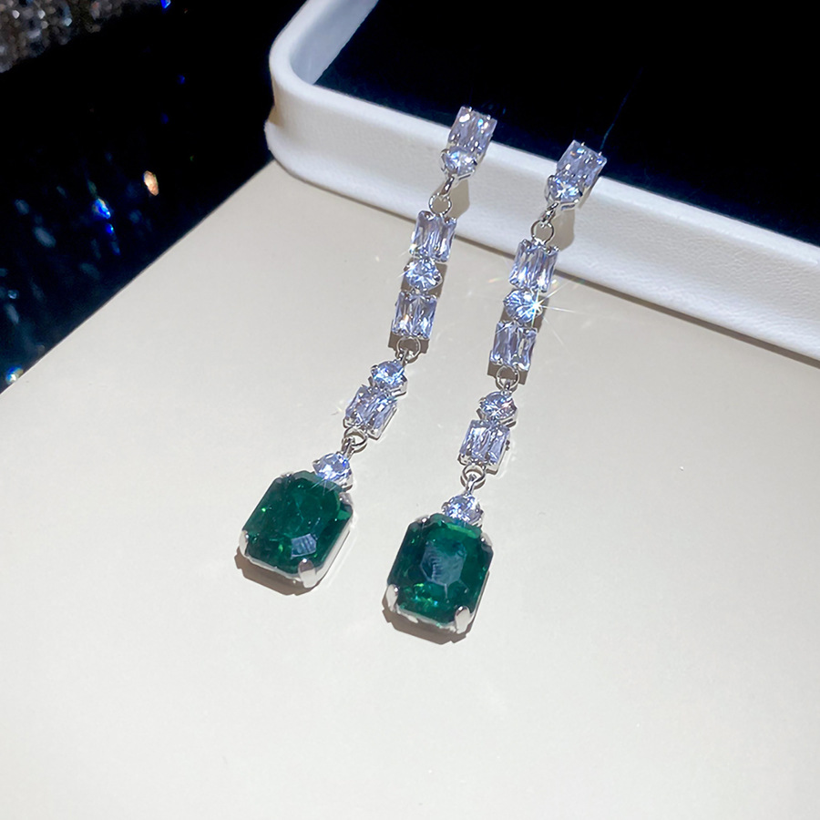 Green Square Zircon Dangle Ear - Women'S Green Formal Wear review and price